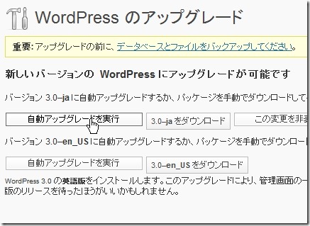WordPress3.0自動アップグレード